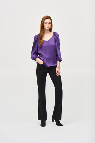 Joseph Ribkoff Women's Satin Straight Top With Puff Sleeves