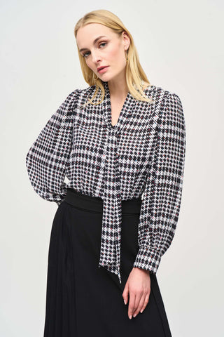 Joseph Ribkoff Women's Georgette Plaid Puff Sleeve Top