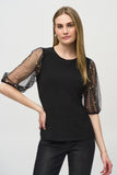 Joseph Ribkoff Women's Silky Knit Top With Embellished Mesh Sleeves