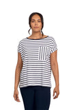 Sympli Women's Stripe Dolman Pocket Top, Cap Sleeve