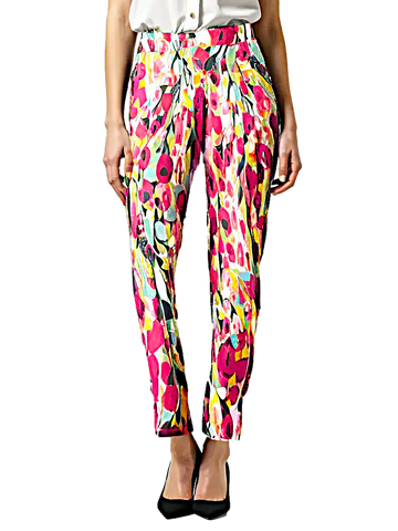 Krazy Larry Women's Pull on Ankle Pants - Pink Watercolor