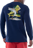 Guy Harvey Men's Dolphin Wahoo Kingfish Long Sleeve Pocket T-Shirt