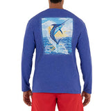 Guy Harvey Men's Sunset Marlin Long Sleeve Pocket Crew Neck T-Shirt