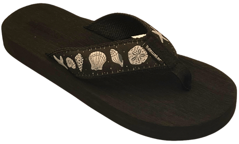 Tidewater Women's Dots and Shells Black and Grey Sandals