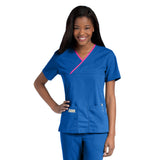 Urbane Essentials Relaxed Fit 2-Pocket Mock Wrap Neck Scrub Top for Women 9534