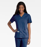 Urbane Essentials Relaxed Fit 2-Pocket Mock Wrap Neck Scrub Top for Women 9534