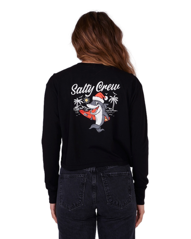 Salty Crew Women's Santa Shark Womens L/S Crop Tee